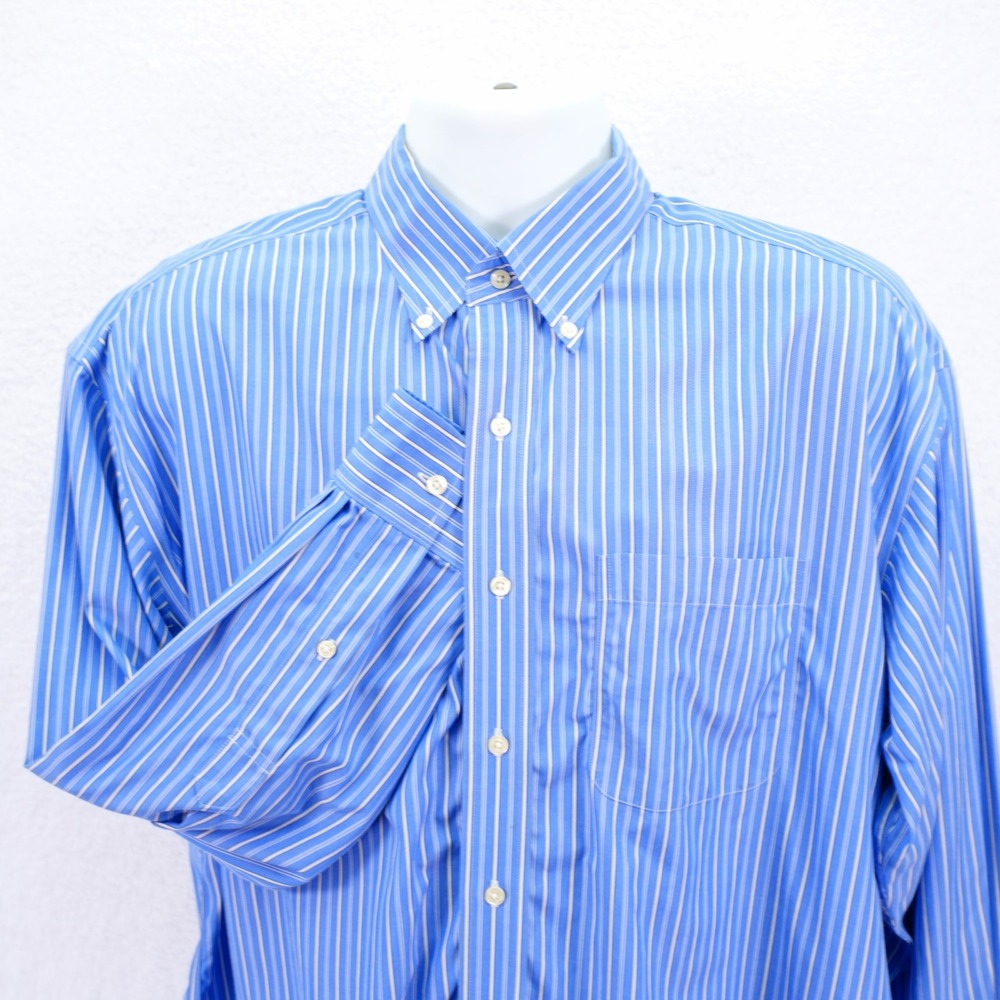 Jos A Bank Traveler's -16.5 - 33- Blue White Striped Collared Button Down